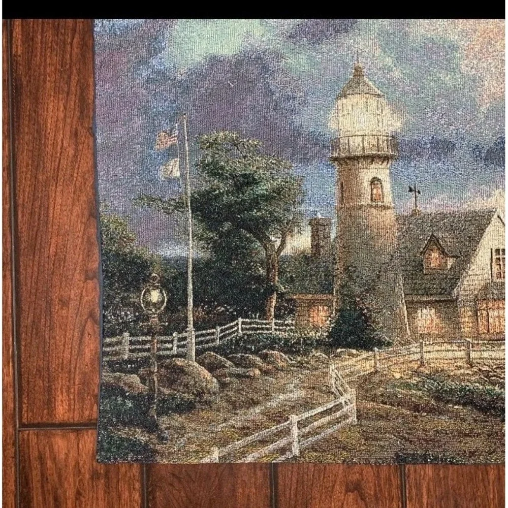 Beautiful Thomas Kinkade Tapestry 33x 26 A Light In The Storm John 8: 12. No Rod